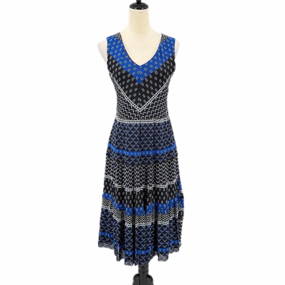 T Tahari Black Blue White Stripe Pattern Geometric Office Chic Workwear Dress